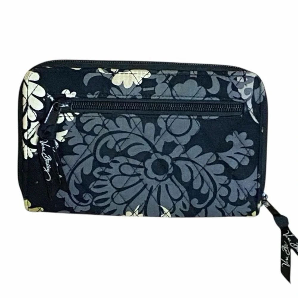 Vera Bradley Retired Baroque Floral Zip Around Accordion Wallet Black Gray - Picture 2 of 5